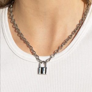 Brandy Melville Silver Lock Chain Necklace .